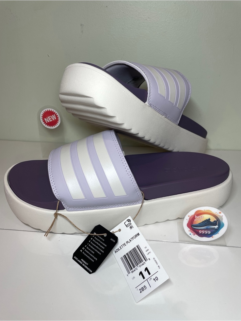 NWT adidas - Size 11 - Women's Adilette Platform IF3421 Violet Sandals